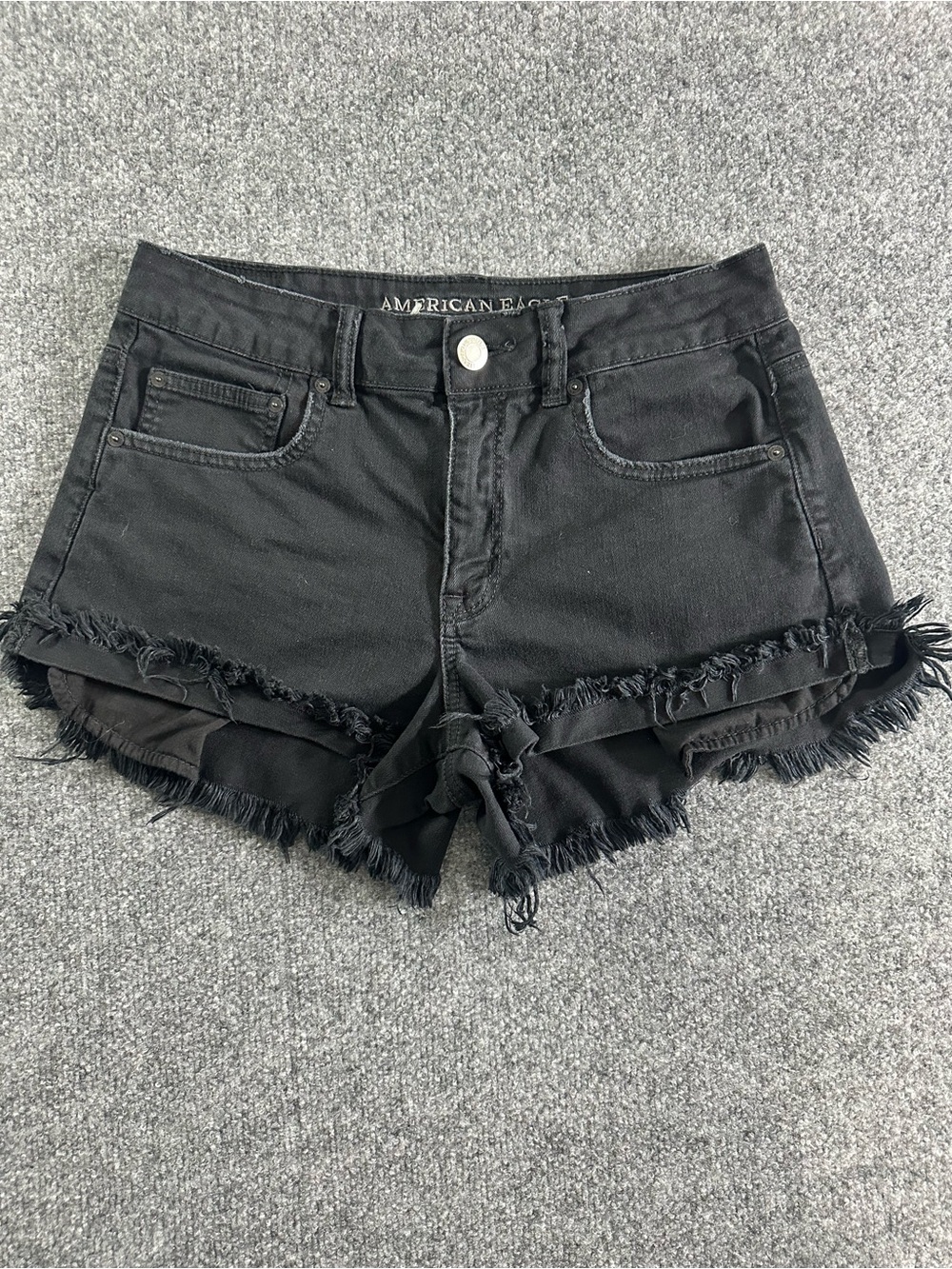 American Eagle Outfitters Black Distressed Fray Hem Denim Shorts